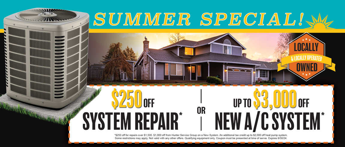 summer savings with hunter service group, hunter postcard